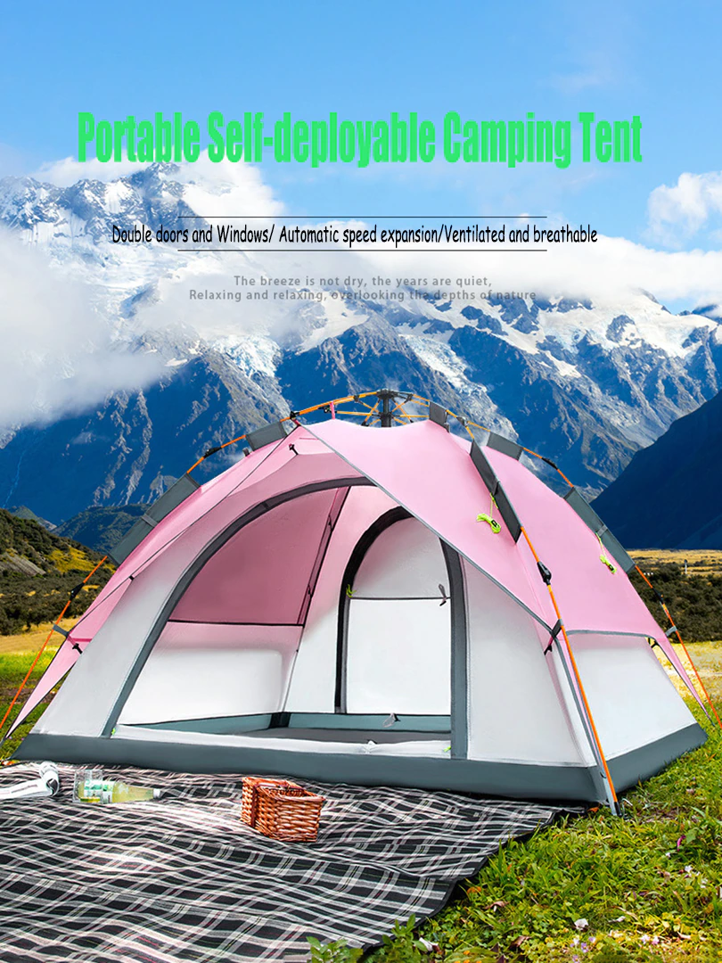 Cheap Goat Tents 4 5 People Large Tent Quick Setup Family Camping Tent Pink And Green Tent Camping Hiking Foldable Folding Tent Double Layer   